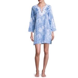 Oscar de la Renta Caftan Tunic swim Coverup- white and blue resort vibes -size m
